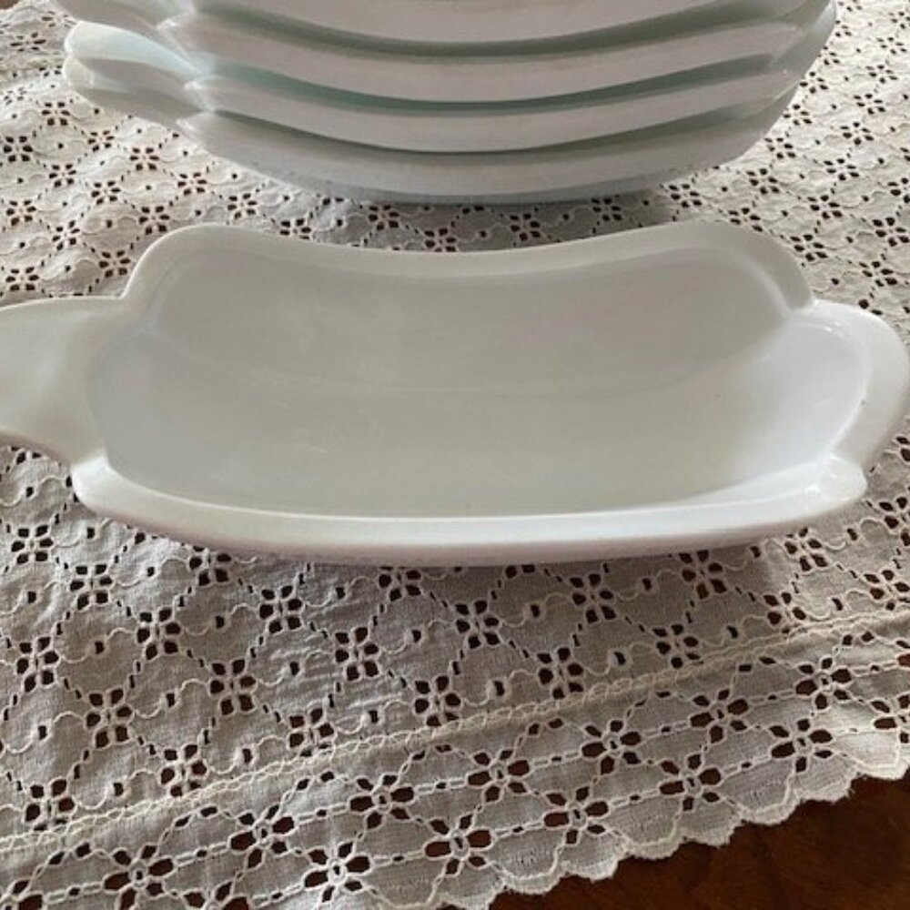 Set of 8 ANTIQUE Heavy WHITE MILK GLASS Banana Split DISHES